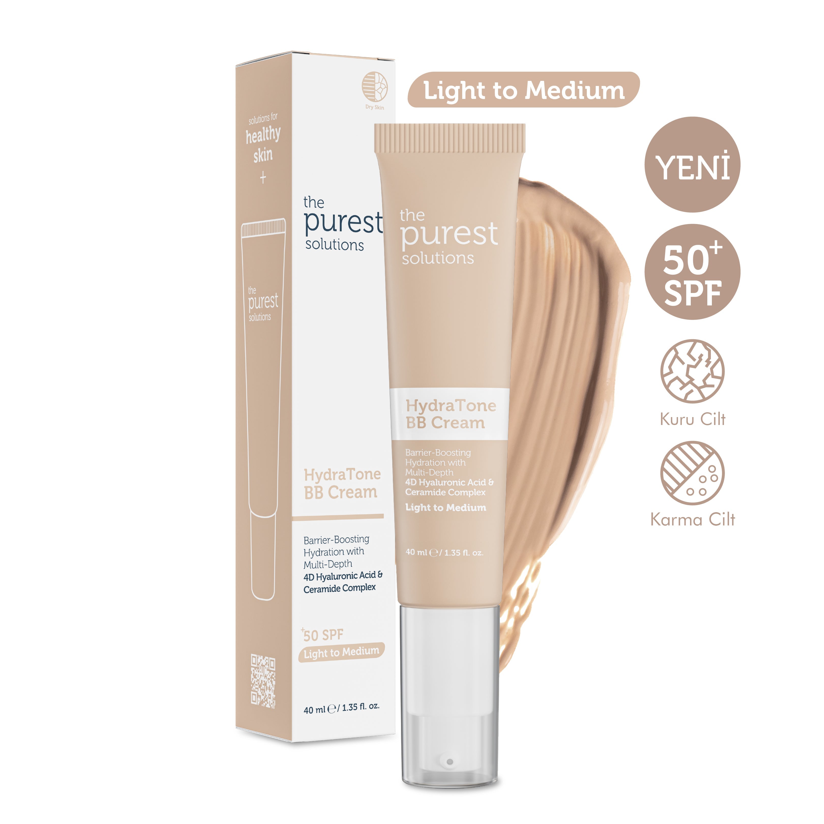 Intensive Moisturizing BB Cream for Dry and Combination Skin, SPF 50+, 50 ml – Light/Medium Tone