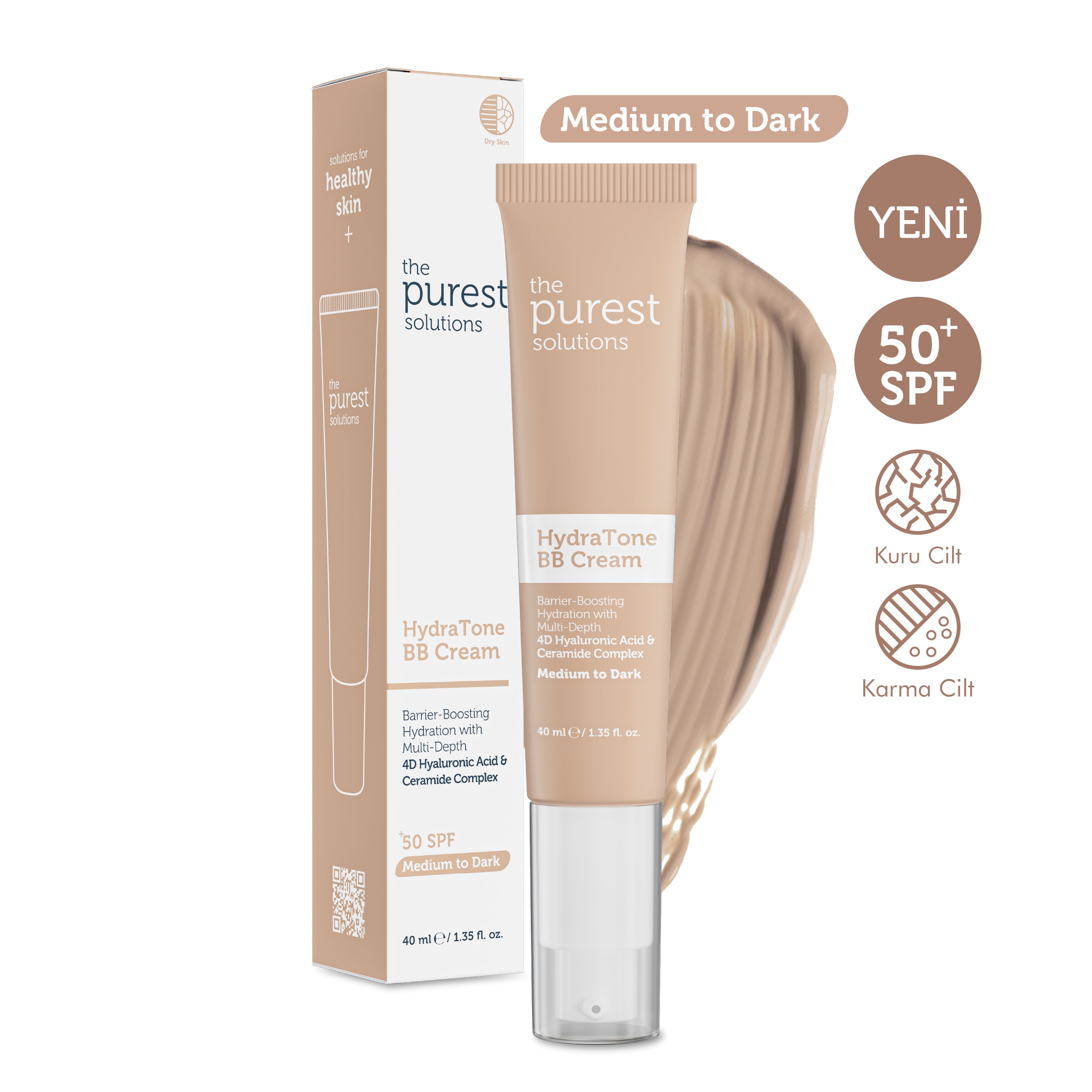 Intensive Moisturizing BB Cream for Dry and Combination Skin, SPF 50+, 40 ml – Medium/Dark Shade