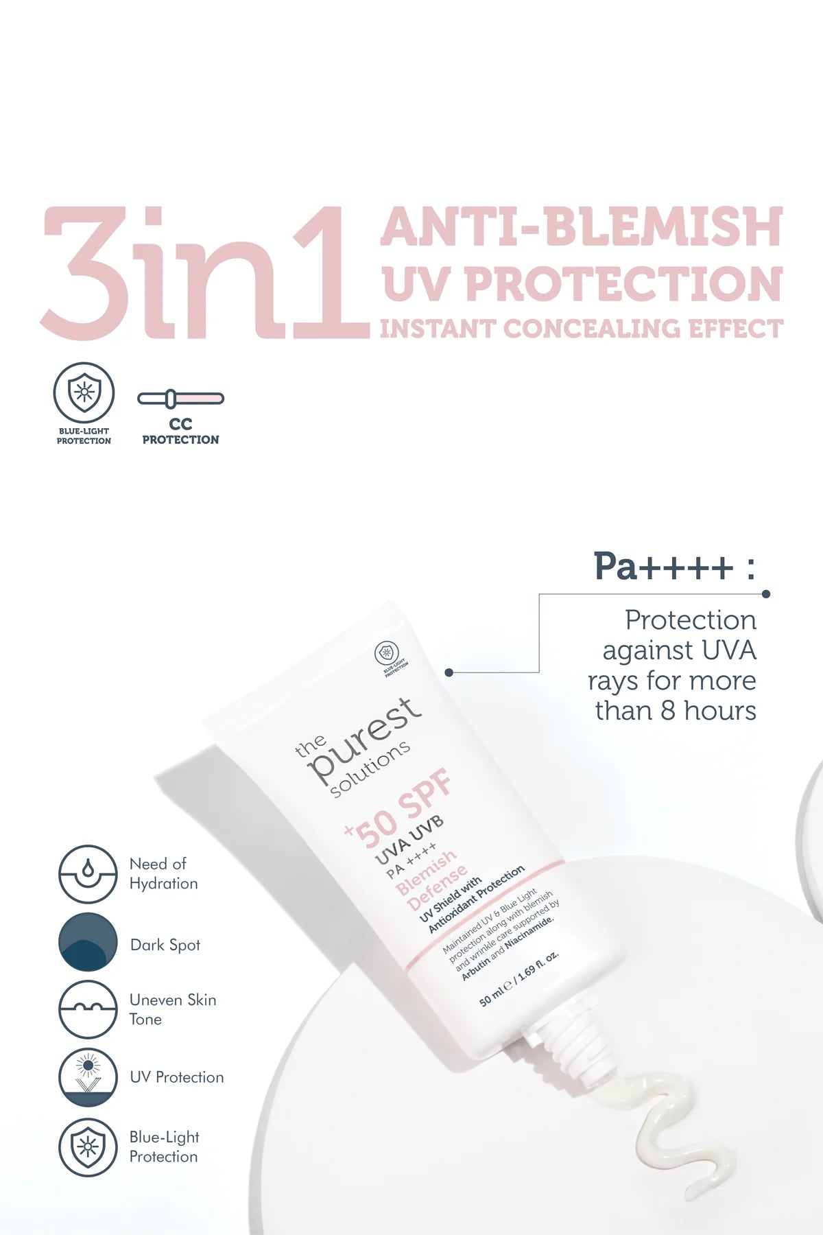 Skin Tone Equalizer and Anti-Blemish Blemish Defense Tinted Sunscreen Cream SPF 50 Ml