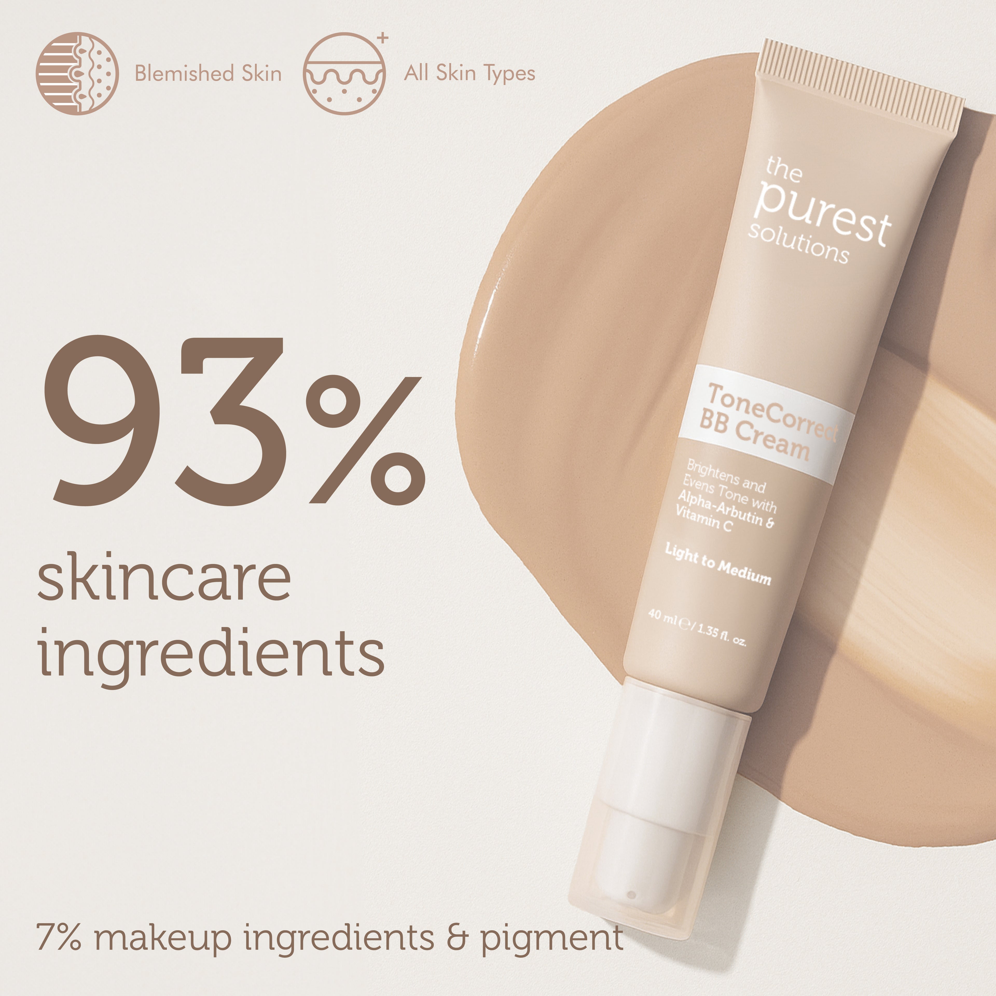 Skin Tone Evening BB Cream for Blemished Skin, SPF 50+, 40 ml Light/Medium Shade