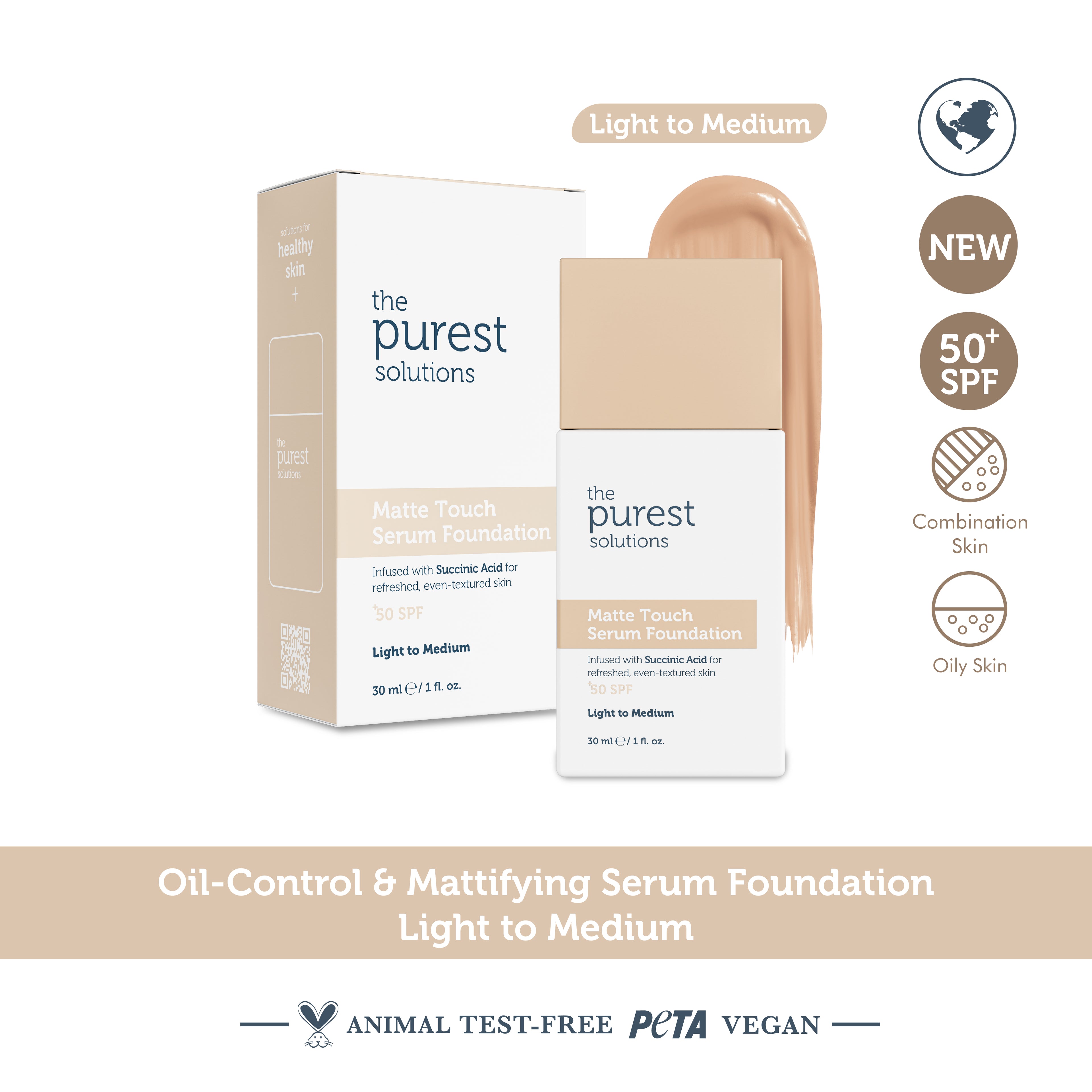 Sebum Balancing & Mattifying Serum Foundation SPF 50+, 30 ml – Light/Medium Tone
