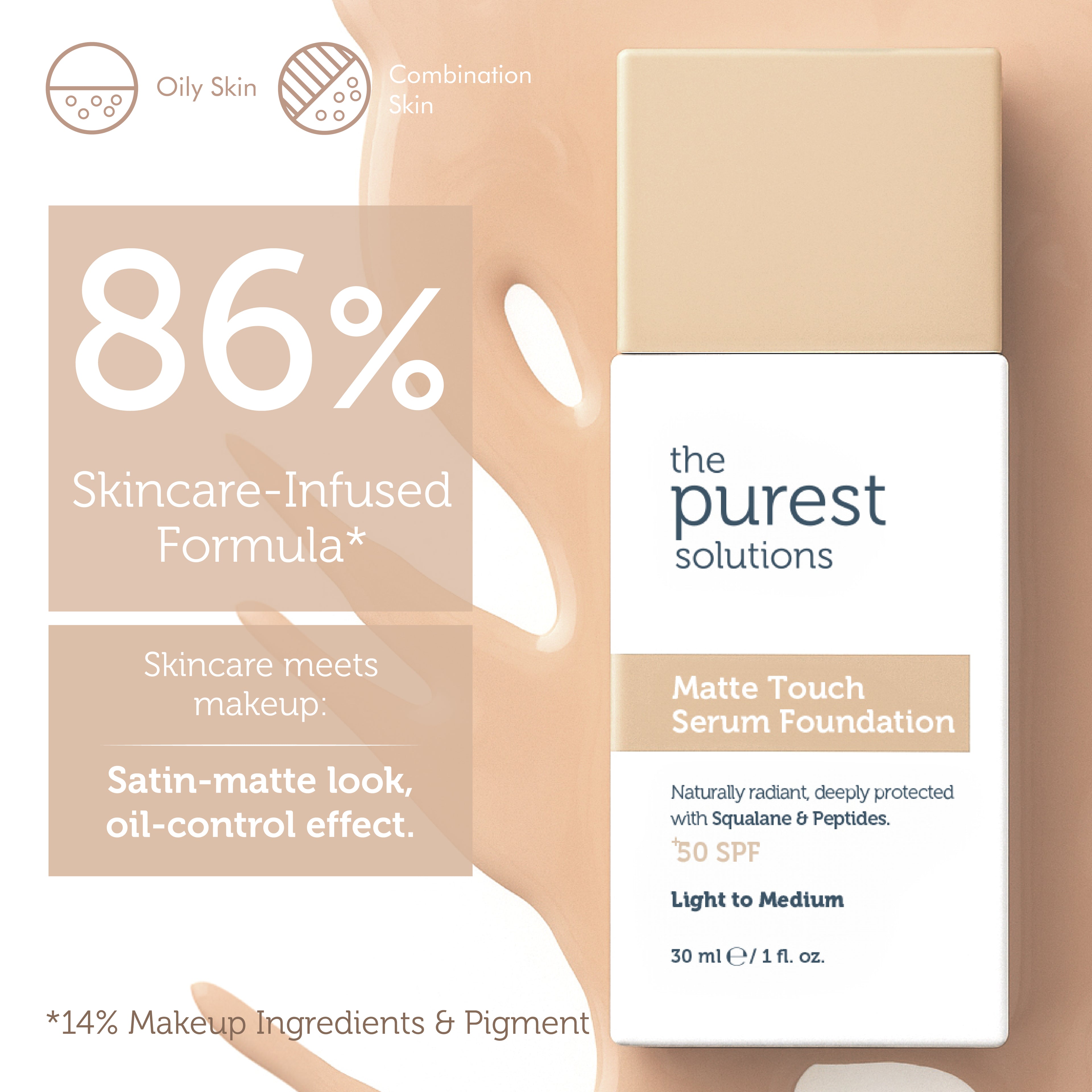 Sebum Balancing & Mattifying Serum Foundation SPF 50+, 30 ml – Light/Medium Tone