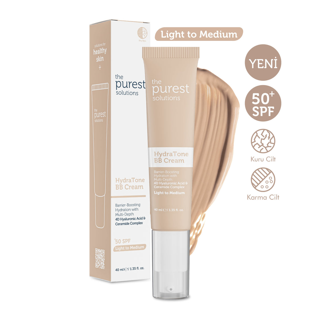 Intensive Moisturizing BB Cream for Dry and Combination Skin, SPF 50+, 50 ml – Light/Medium Tone