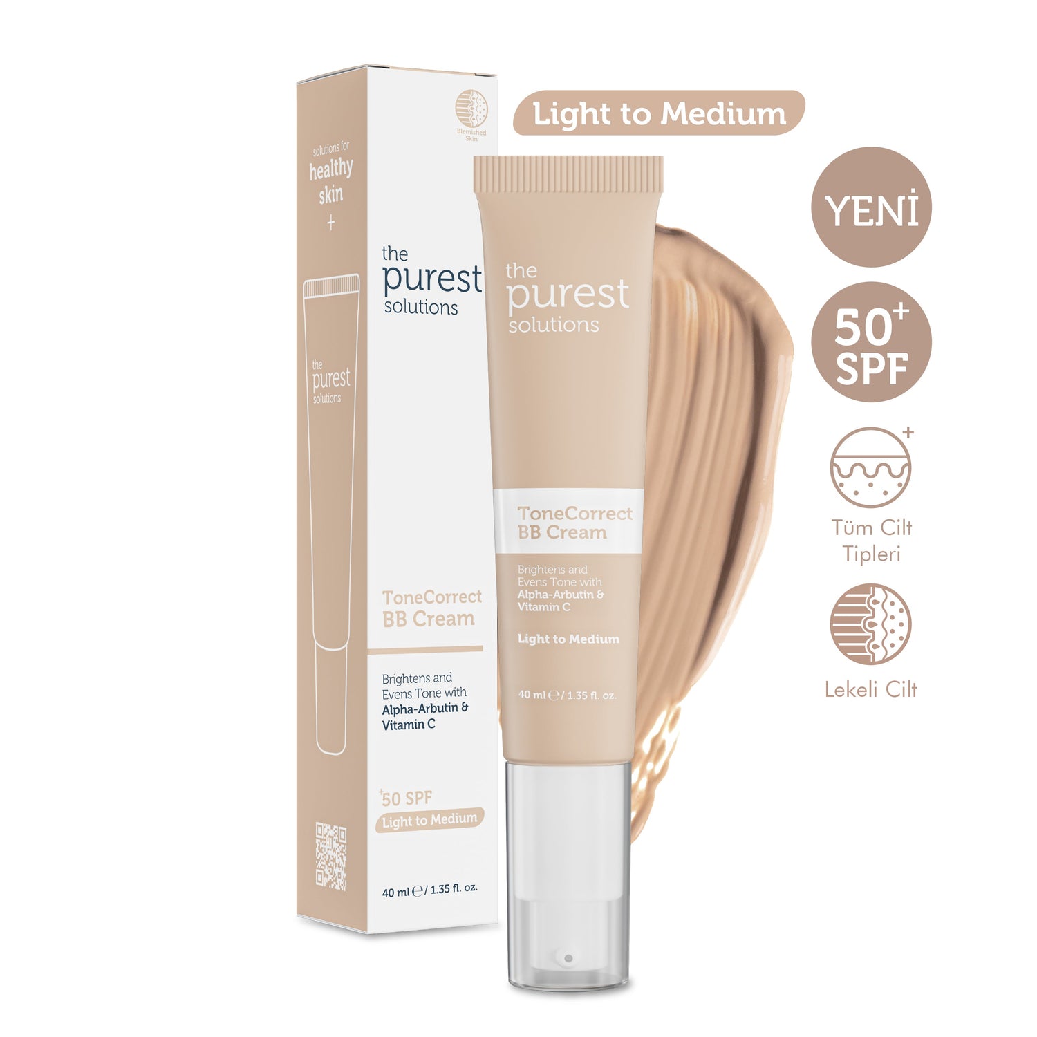 Skin Tone Evening BB Cream for Blemished Skin, SPF 50+, 40 ml – Light/Medium Shade