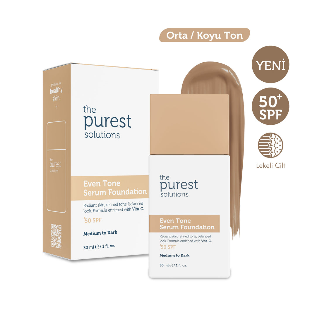 Skin Tone Evening &amp; Anti-Spot Serum Foundation SPF 50+, 30 ml – Medium/Dark Shade