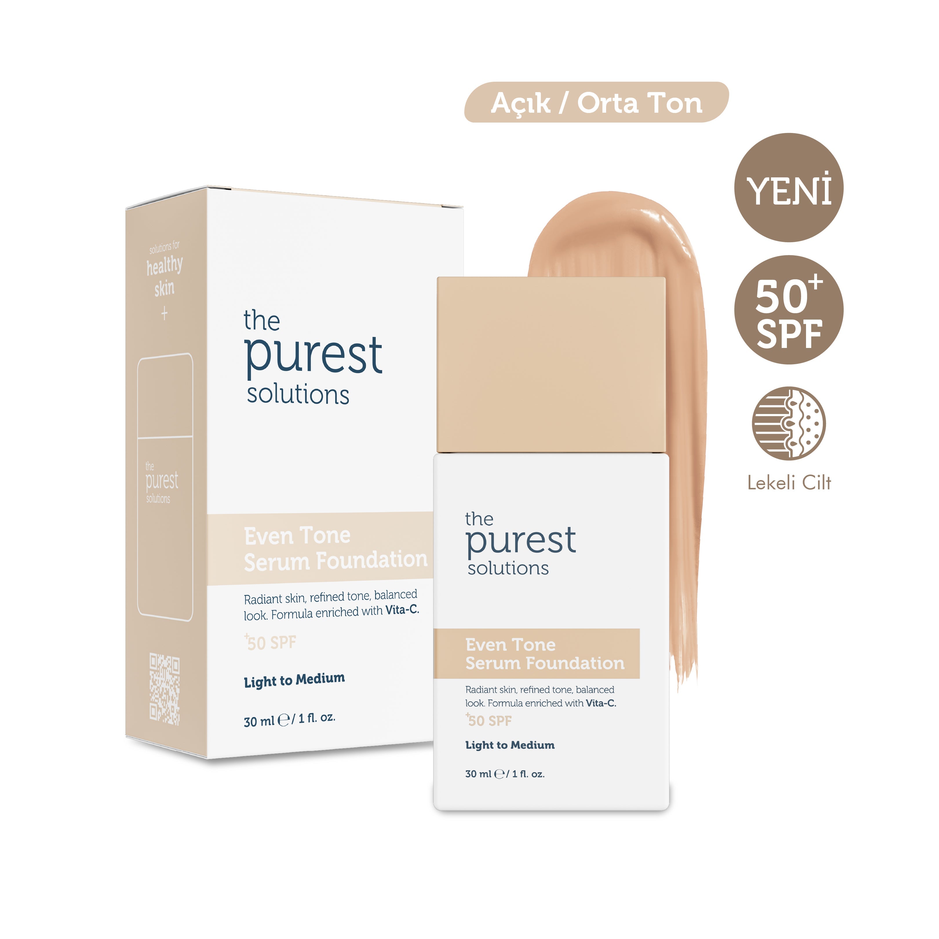 Skin Tone Evening &amp; Anti-Spot Serum Foundation SPF 50+, 30 ml – Light/Medium Tone