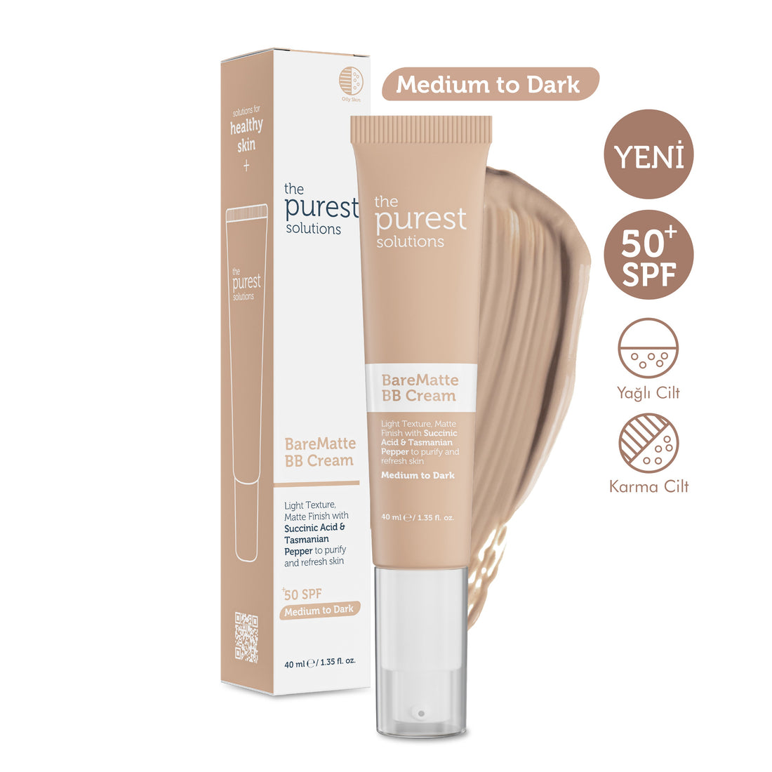 Mattifying BB Cream for Oily and Combination Skin, SPF 50+, 40 ml – Medium/Dark Shade