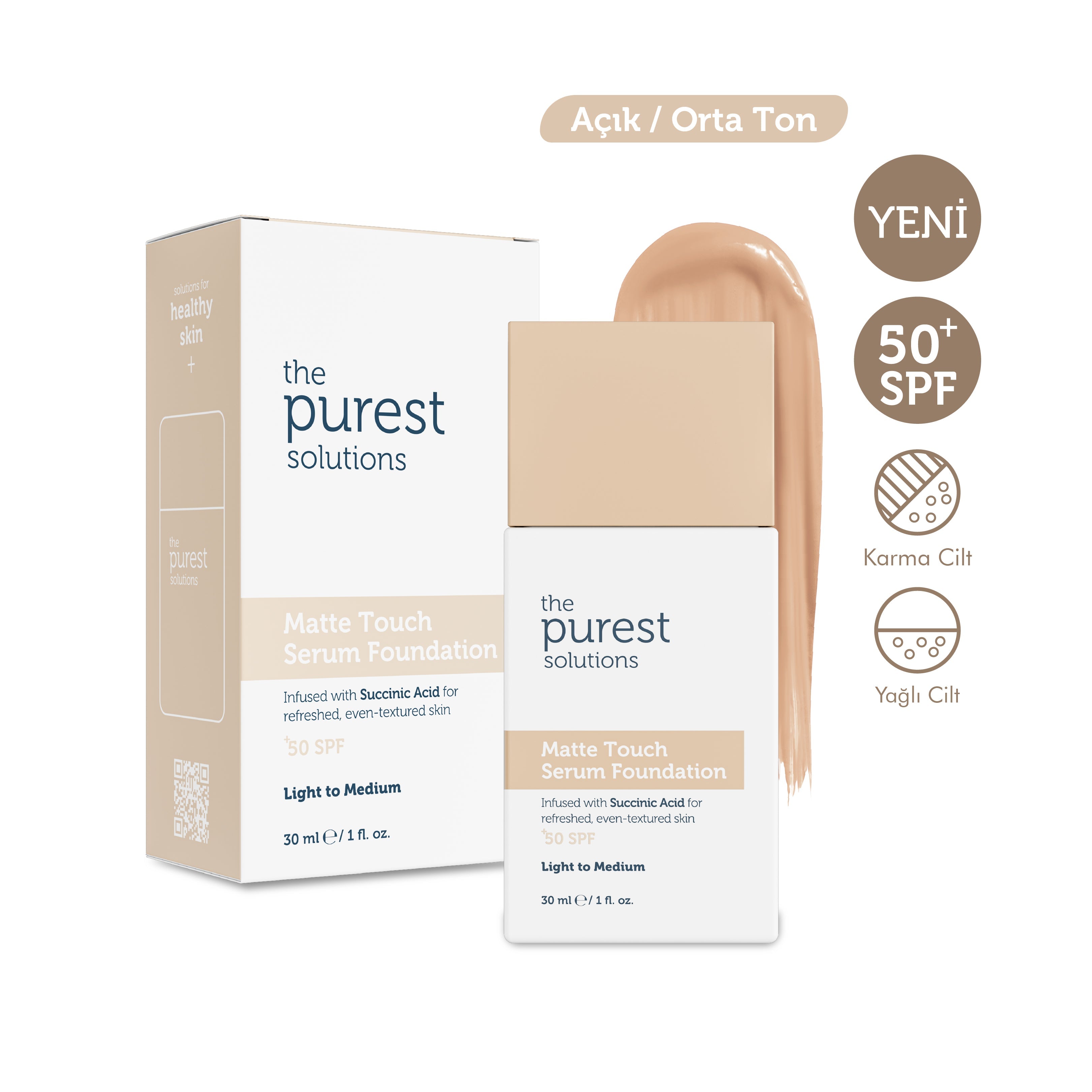 Sebum Balancing &amp; Mattifying Serum Foundation SPF 50+, 30 ml – Light/Medium Tone