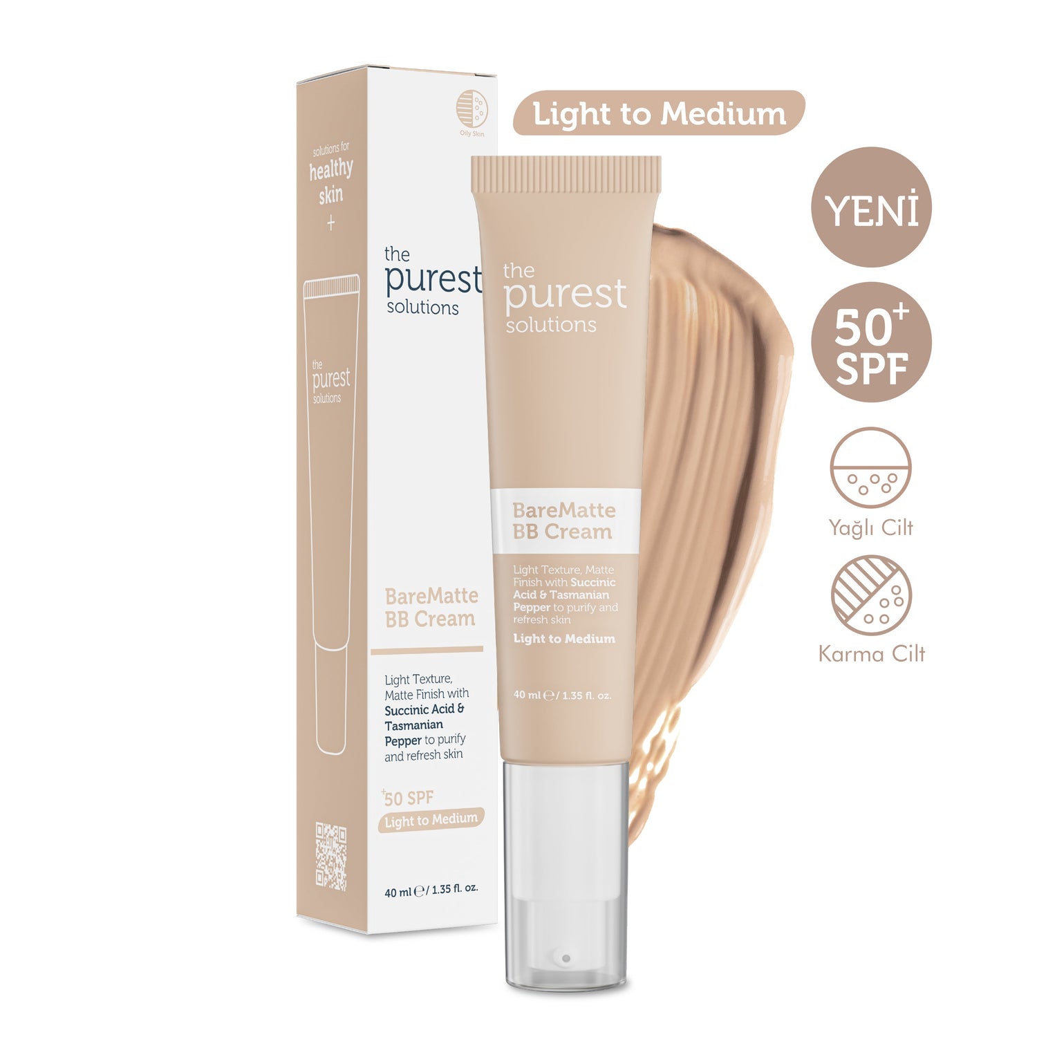 Mattifying BB Cream for Oily and Combination Skin, SPF 50+, 40 ml – Light/Medium Tone