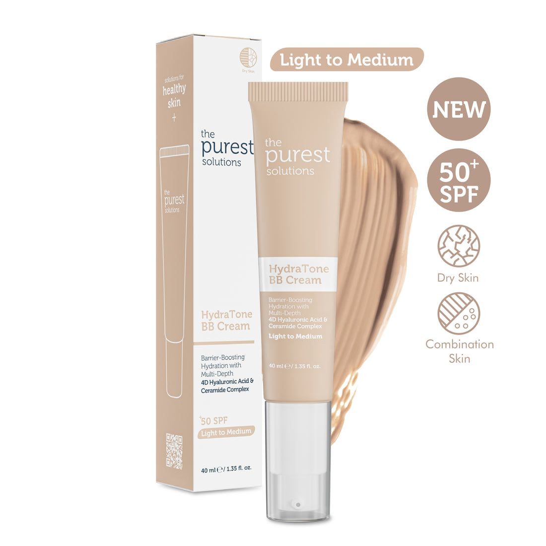 Intensive Moisturizing BB Cream for Dry and Combination Skin, SPF 50+, 50 ml – Light/Medium Tone
