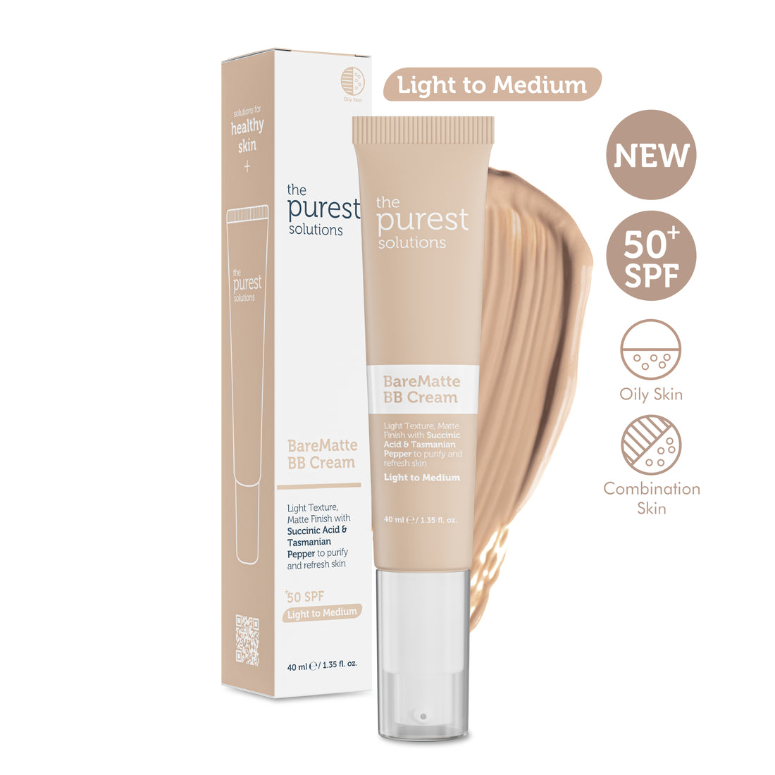 Mattifying BB Cream for Oily and Combination Skin, SPF 50+, 40 ml – Light/Medium Tone