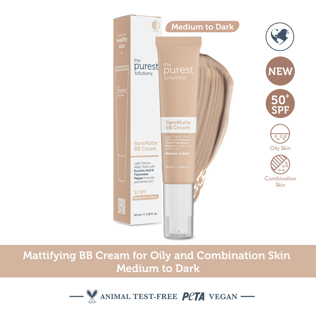 Mattifying BB Cream for Oily and Combination Skin, SPF 50+, 40 ml – Medium/Dark Shade