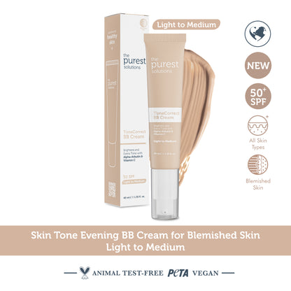Skin Tone Evening BB Cream for Blemished Skin, SPF 50+, 40 ml – Light/Medium Shade