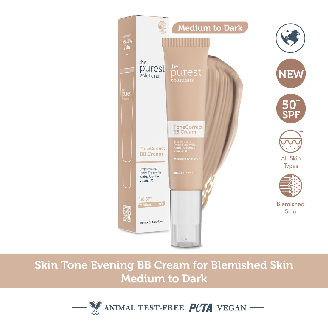 Skin Tone Evening BB Cream for Blemished Skin, SPF 50+, 40 ml – Medium/Dark Shade