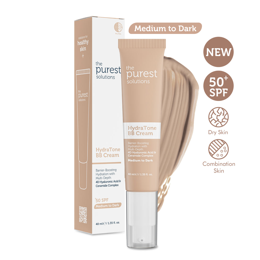Intensive Moisturizing BB Cream for Dry and Combination Skin, SPF 50+, 40 ml – Medium/Dark Shade