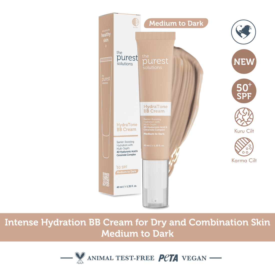 Intensive Moisturizing BB Cream for Dry and Combination Skin, SPF 50+, 40 ml – Medium/Dark Shade