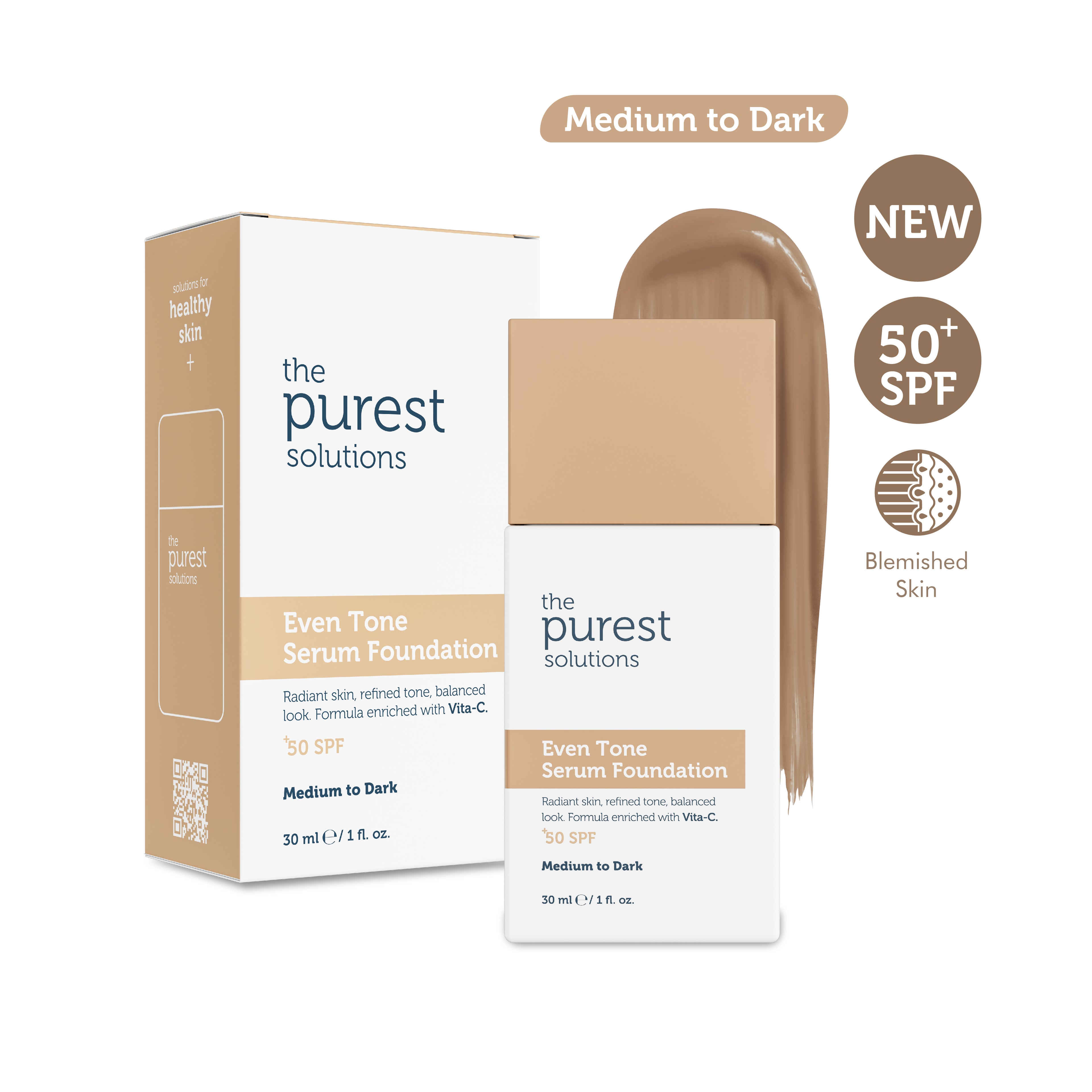 Skin Tone Evening &amp; Anti-Spot Serum Foundation SPF 50+, 30 ml – Medium/Dark Shade