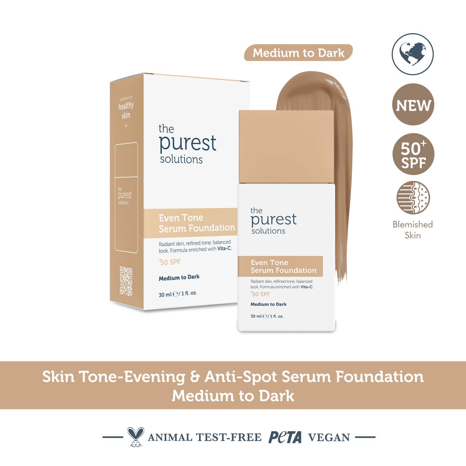 Skin Tone Evening &amp; Anti-Spot Serum Foundation SPF 50+, 30 ml – Medium/Dark Shade