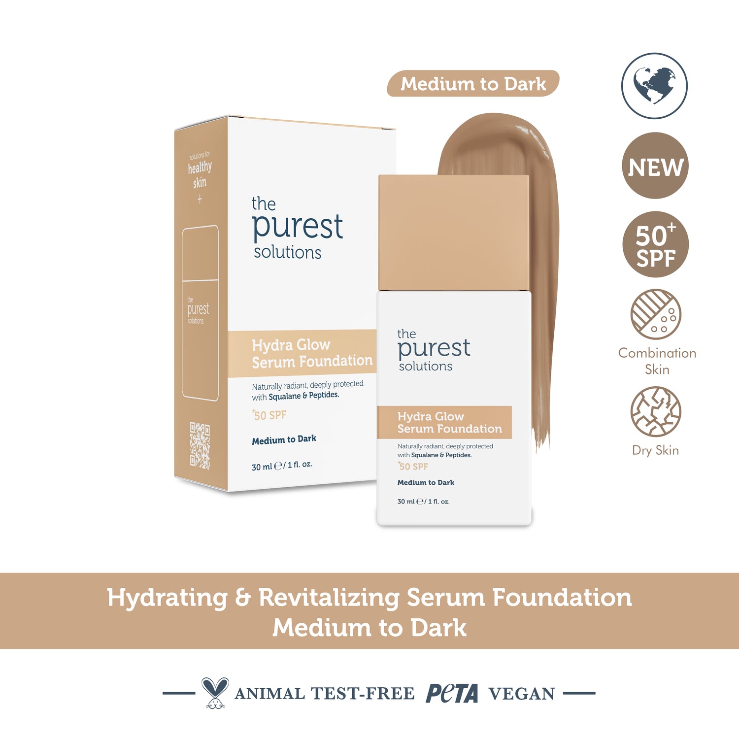 Moisturizing &amp; Revitalizing Serum Foundation SPF 50+, 30 ml – Medium/Dark Shade