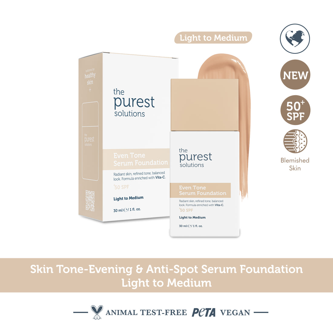 Even Tone &amp; Anti-Spot Serum Foundation SPF 50+, 30 ml – Light/Medium Tone