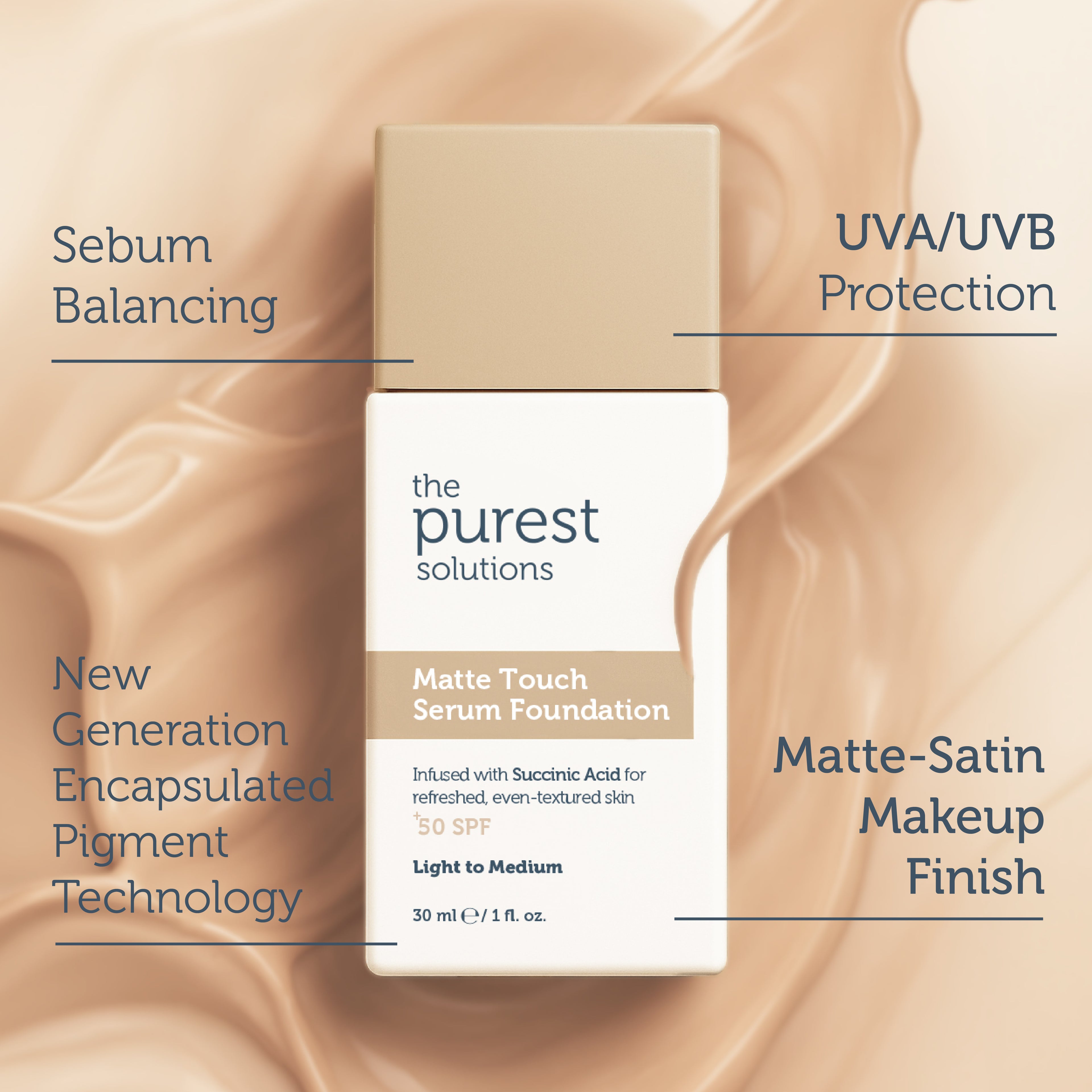 Sebum Balancing &amp; Mattifying Serum Foundation SPF 50+, 30 ml – Light/Medium Tone