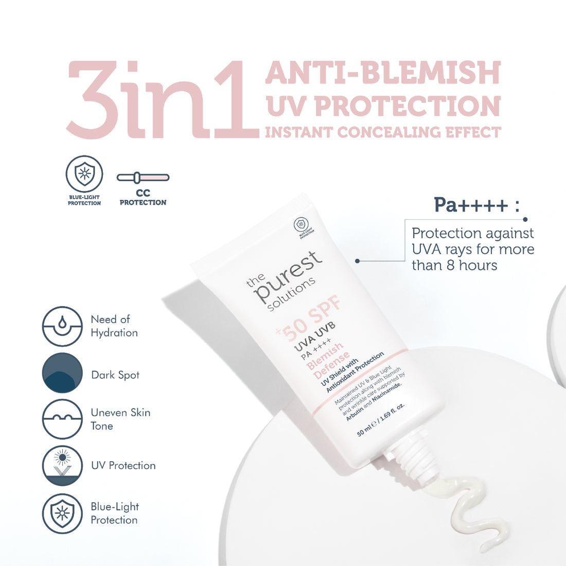 The Purest Solutions Tinted Sunscreen SPF 50 Anti-Blemish 50ml
