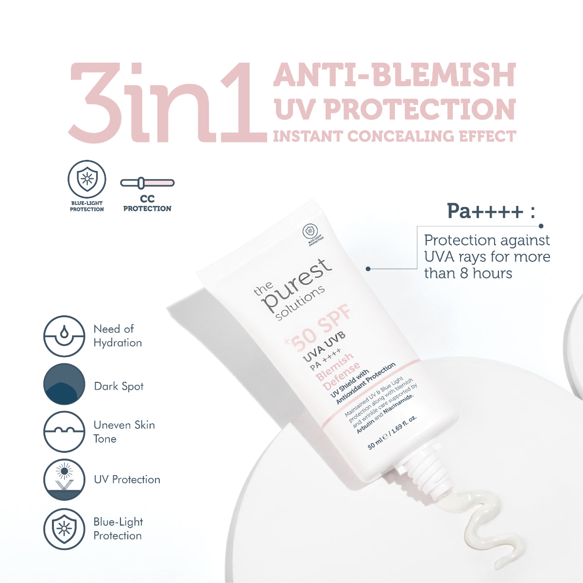 The Purest Solutions Tinted Sunscreen SPF 50 Anti-Blemish 50ml